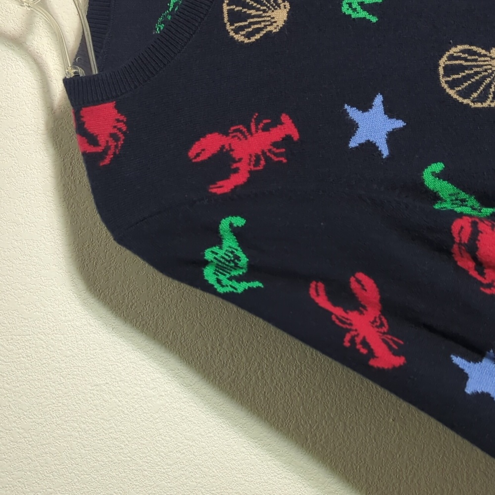 Talbots Womens Sweater By the Sea Nautical Lobster Seahorse Starfish Clam LP - Picture 4 of 8